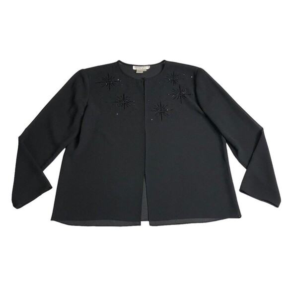 Adrianna Papell Evening Essentials Cardigan Womens Large Black Sheer Beaded Top - Picture 1 of 16